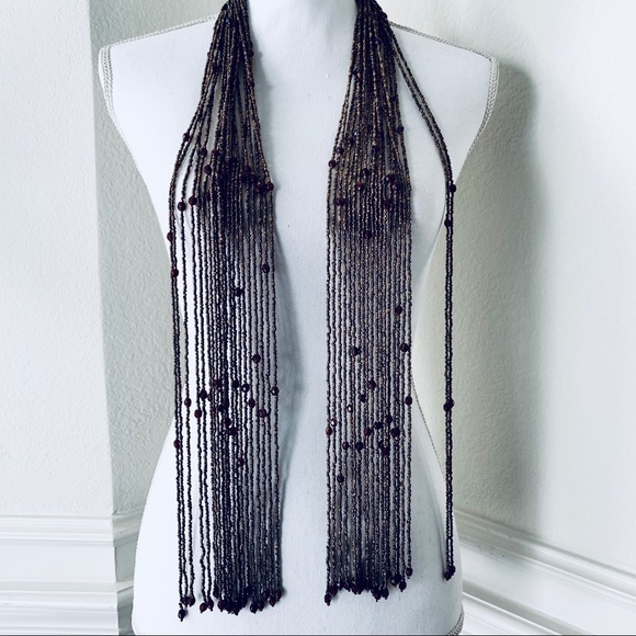 BROWN PASHMINA TASSEL STATEMENT NECKLACE - Picture 3 of 10